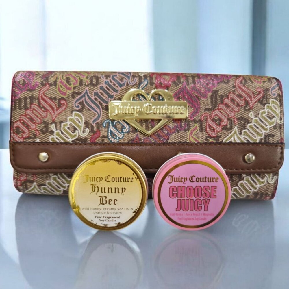 Juicy Couture ✦ Signature Print Wallet ✦ Pink & Gold Accents w/ Bonus Candles - Picture 5 of 13